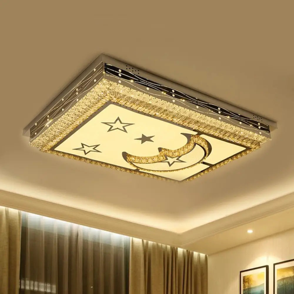 Modern Crystal Chrome Led Ceiling Light With Star-Crescent Pattern And Flush Mount