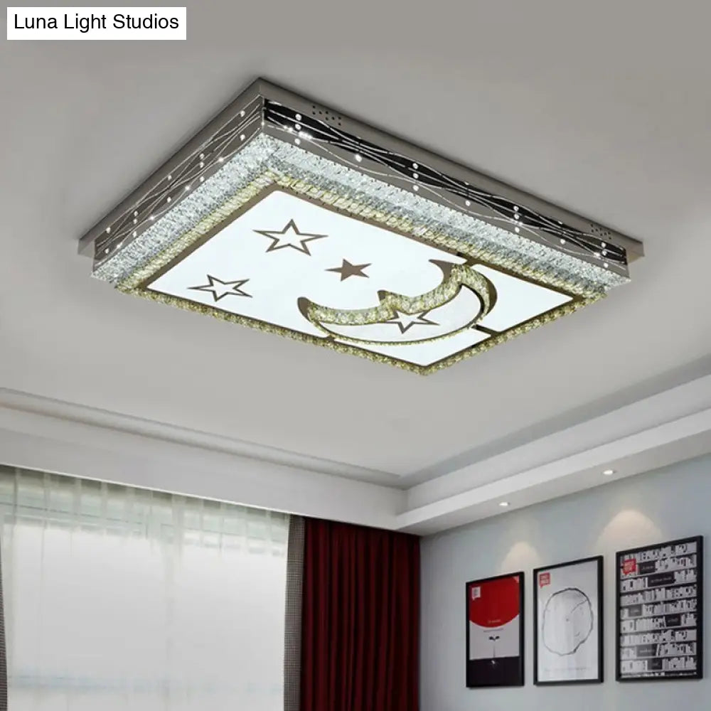Modern Crystal Chrome Led Ceiling Light With Star-Crescent Pattern And Flush Mount