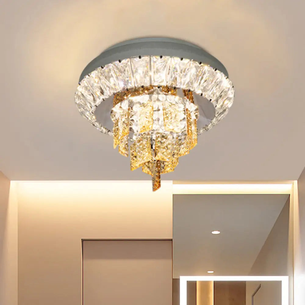 Modern Crystal Chrome Led Flush Mount Ceiling Fixture With Layered Design Available In 11’ And