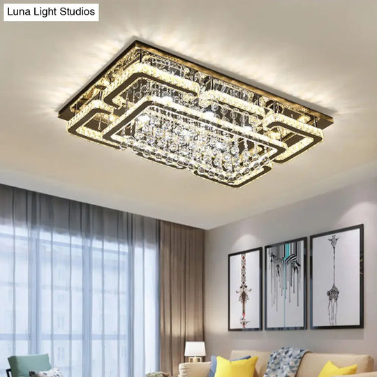 Modern Crystal Chrome Rectangle Flush Mount Lamp For Living Room Ceiling / 31.5