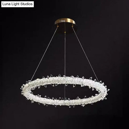 Modern Crystal Pendant Chandelier Light For Restaurants - Sleek Circular Design Clear / 31.5 With