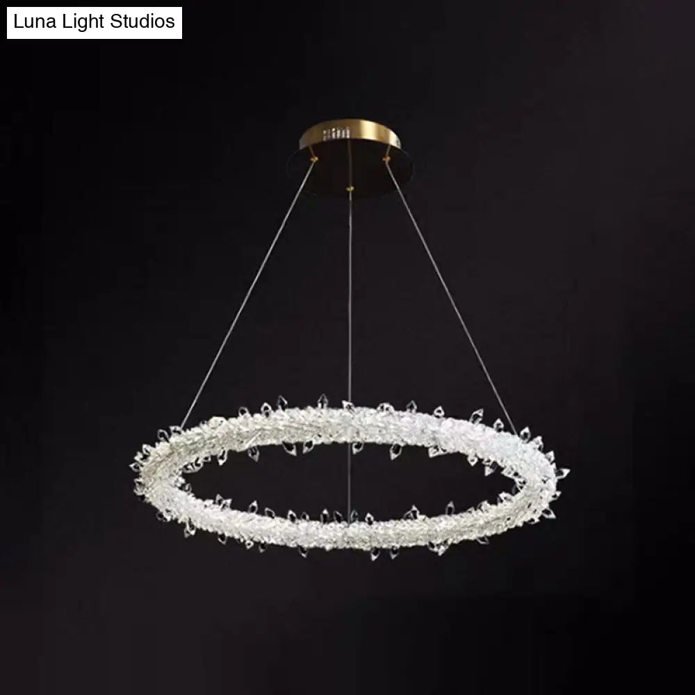 Modern Crystal Pendant Chandelier Light For Restaurants - Sleek Circular Design Clear / 19.5 With