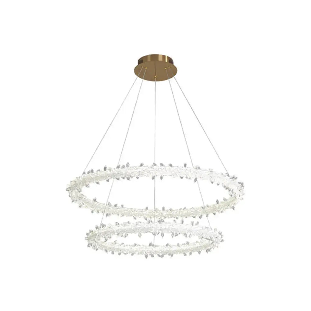 Modern Crystal Circle Chandelier For Restaurants - Pendant Lighting Clear / 16’ + 23.5’ With Lace