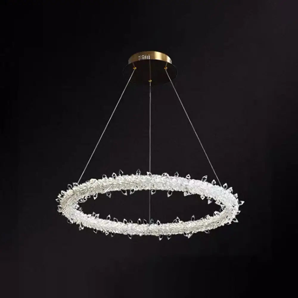 Modern Crystal Circle Chandelier For Restaurants - Pendant Lighting Clear / 19.5’ With Lace