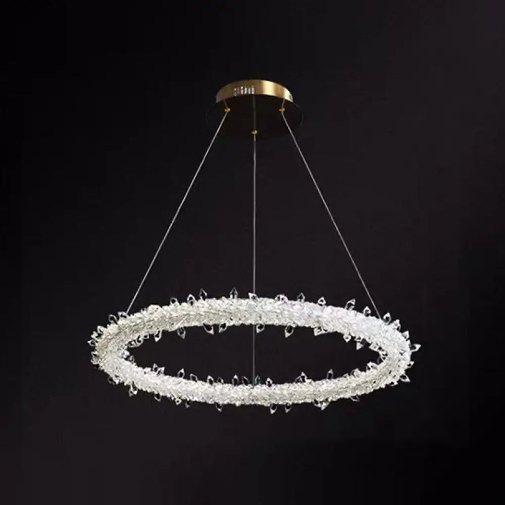 Modern Crystal Circle Chandelier For Restaurants - Pendant Lighting Clear / 23.5’ With Lace