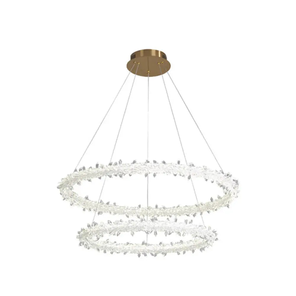 Modern Crystal Circle Chandelier For Restaurants - Pendant Lighting Clear / 24’ + 31.5’ With Lace