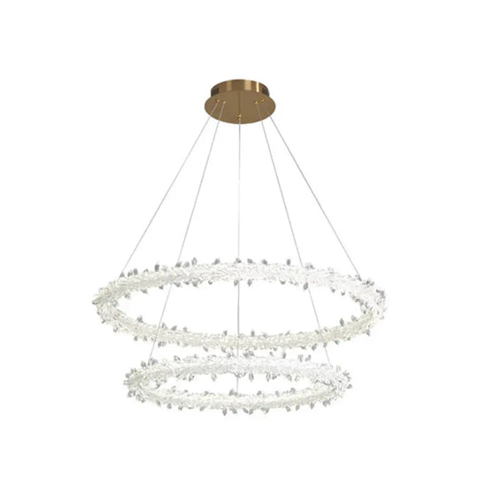 Modern Crystal Circle Chandelier For Restaurants - Pendant Lighting Clear / 24’ + 31.5’ With Lace