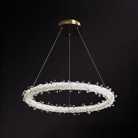 Modern Crystal Circle Chandelier For Restaurants - Pendant Lighting Clear / 31.5’ With Lace