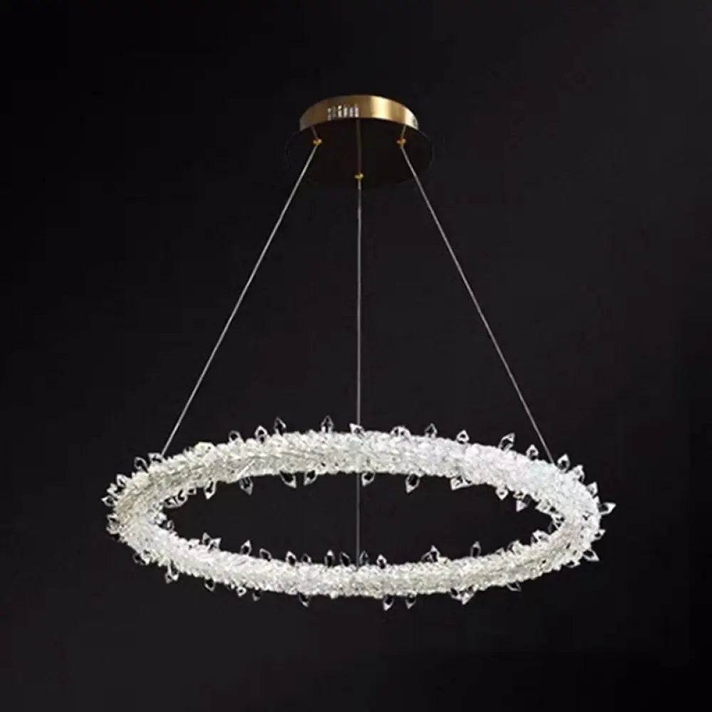 Modern Crystal Circle Chandelier For Restaurants - Pendant Lighting Clear / 39.5’ With Lace