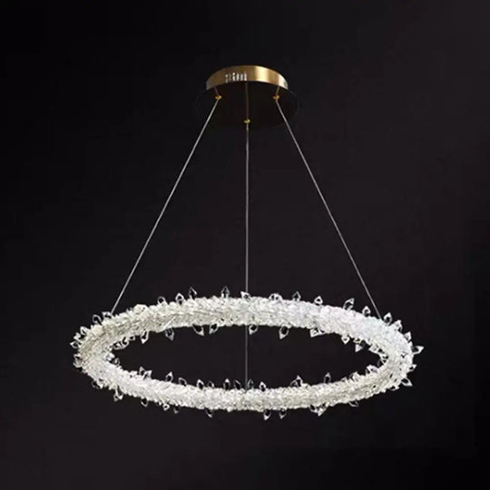 Modern Crystal Circle Chandelier For Restaurants - Pendant Lighting Clear / 39.5’ With Lace
