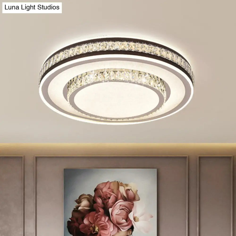 Modern Crystal Circle Flushmount Ceiling Light With Led - Black 2-Layer Flush