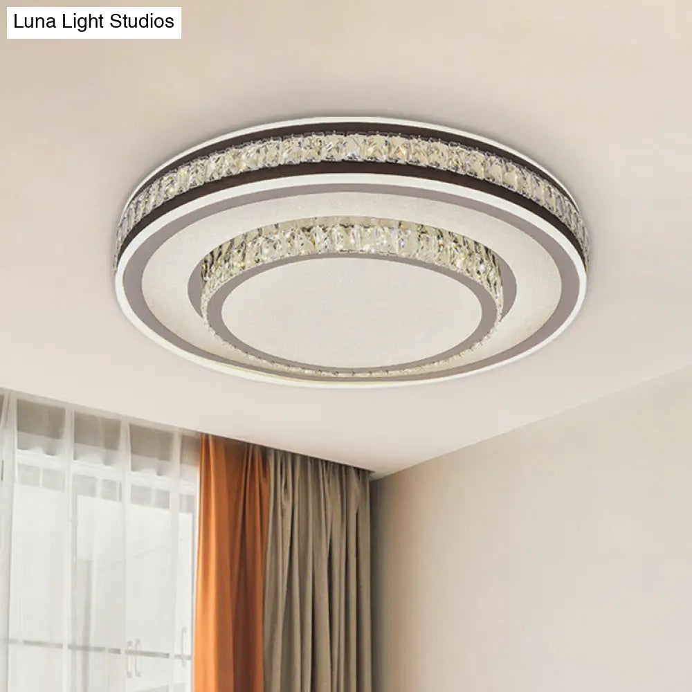 Modern Crystal Circle Flushmount Ceiling Light With Led - Black 2-Layer Flush