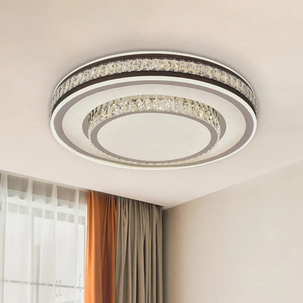 Modern Crystal Circle Flushmount Ceiling Light With Led - Black 2 - Layer Flush