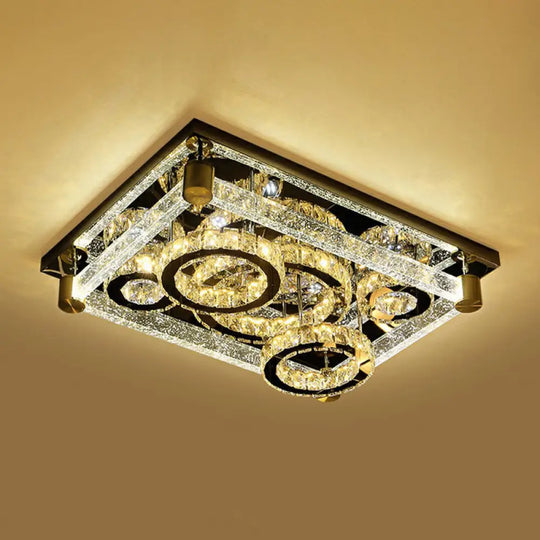 Modern Crystal Circle Led Flushmount Light For Ceiling - Clear Rectangular Design / 23.5’