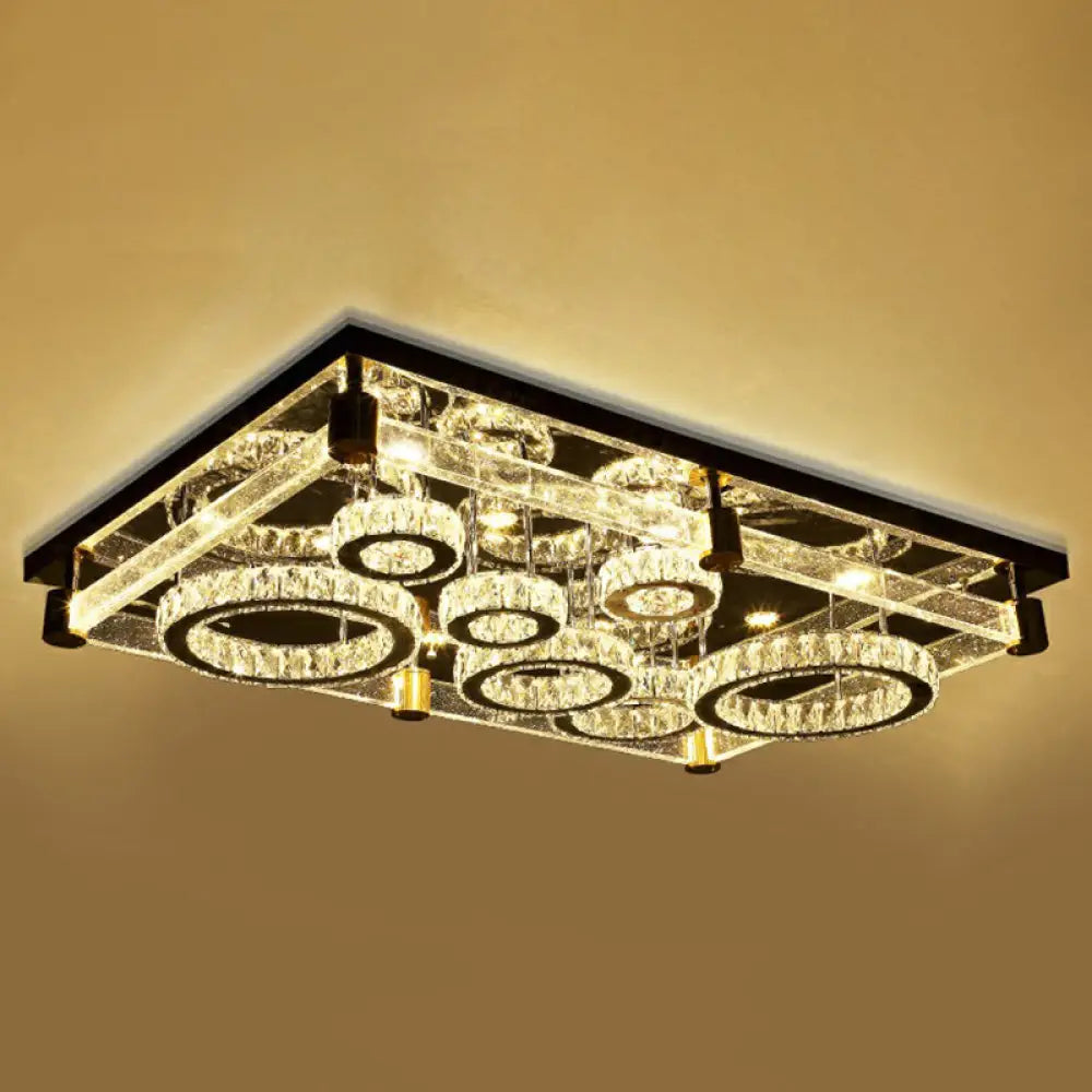 Modern Crystal Circle Led Flushmount Light For Ceiling - Clear Rectangular Design / 31.5’