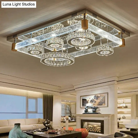 Modern Crystal Circle Led Flushmount Light For Ceiling - Clear Rectangular Design