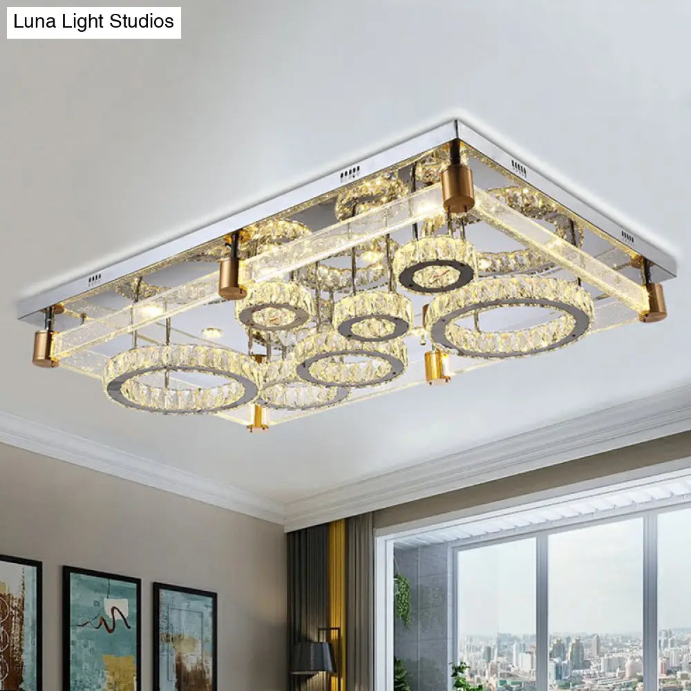 Modern Crystal Circle Led Flushmount Light For Ceiling - Clear Rectangular Design