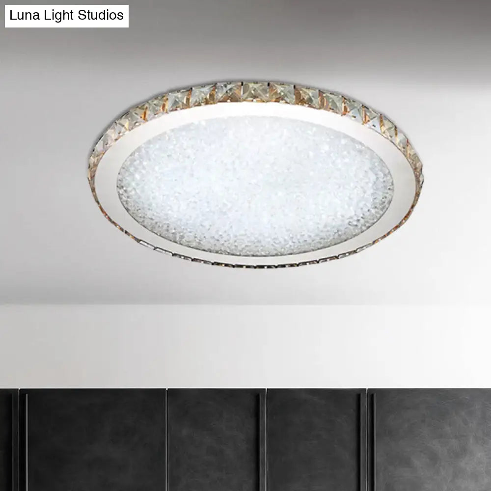 Modern Crystal Circular Flush Mount Light - 1-Light Clear/Amber Led Ceiling Fixture In Warm/White