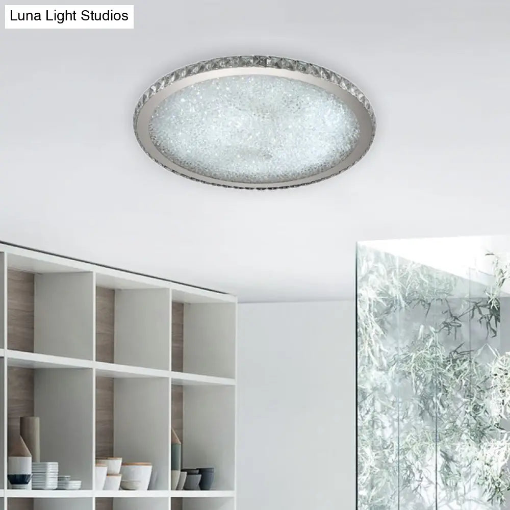 Modern Crystal Circular Flush Mount Light - 1-Light Clear/Amber Led Ceiling Fixture In Warm/White