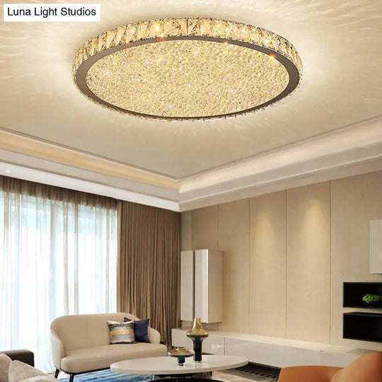 Modern Crystal Circular Flush Mount Light - 1-Light Clear/Amber Led Ceiling Fixture In Warm/White