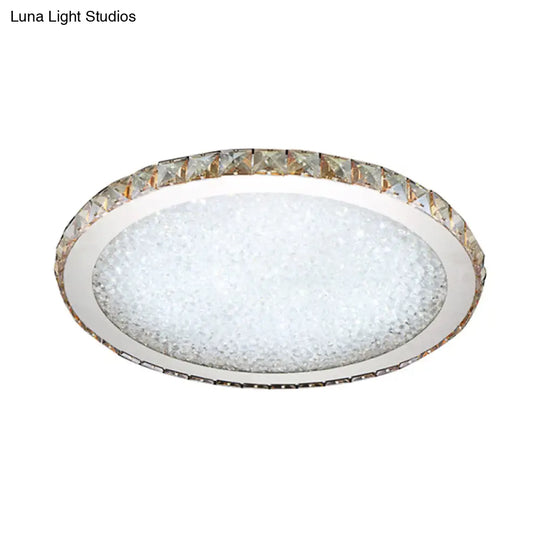 Modern Crystal Circular Flush Mount Light - 1-Light Clear/Amber Led Ceiling Fixture In Warm/White