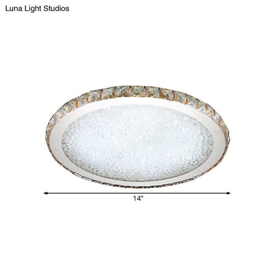 Modern Crystal Circular Flush Mount Light - 1-Light Clear/Amber Led Ceiling Fixture In Warm/White