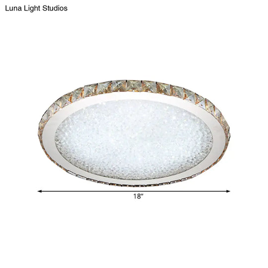 Modern Crystal Circular Flush Mount Light - 1-Light Clear/Amber Led Ceiling Fixture In Warm/White