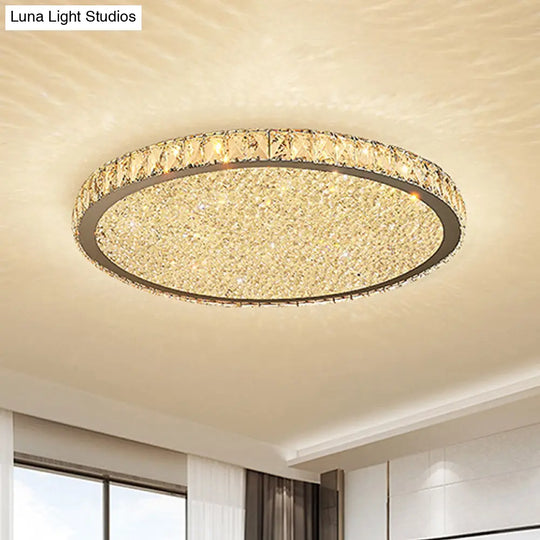 Modern Crystal Circular Flush Mount Light - 1-Light Clear/Amber Led Ceiling Fixture In Warm/White