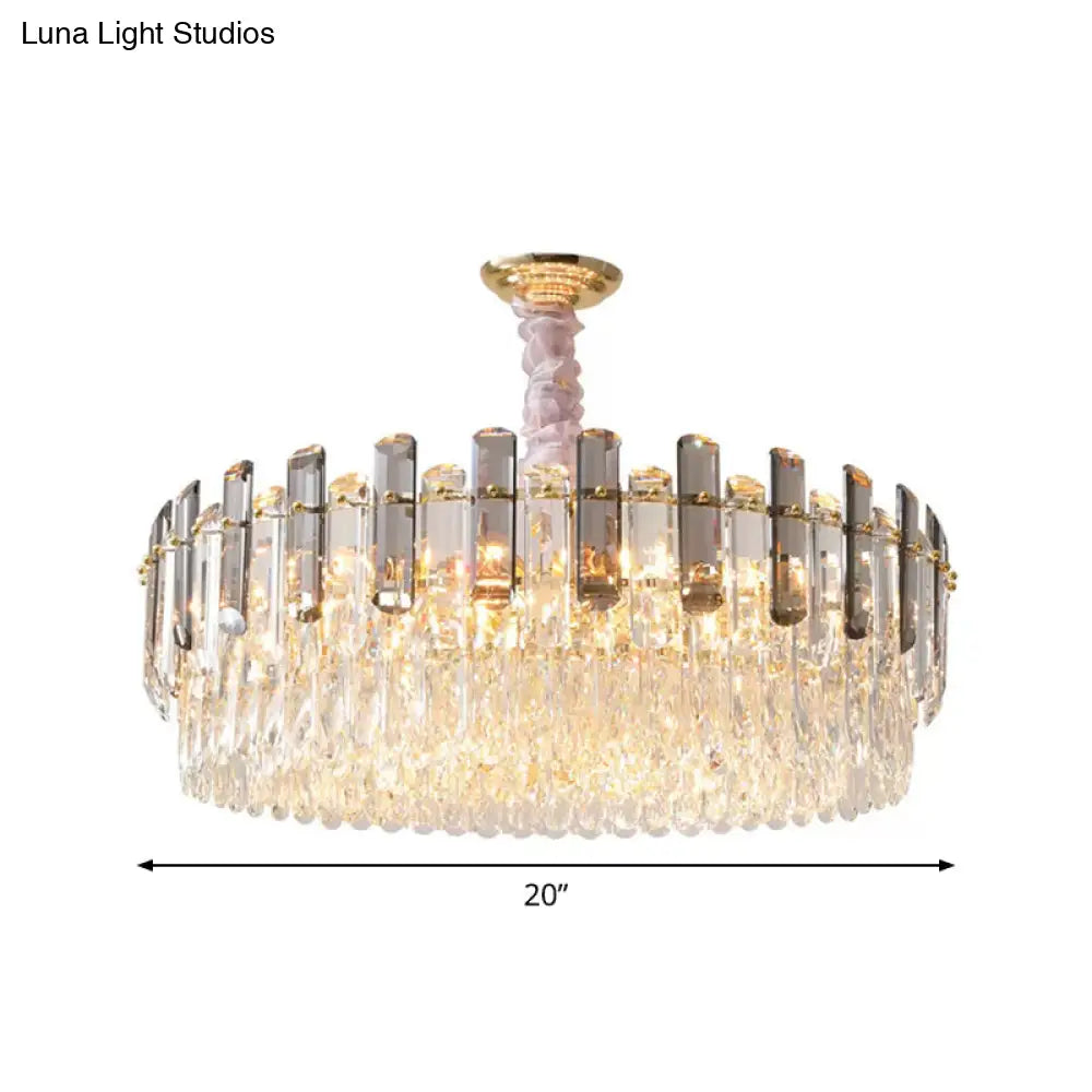 Contemporary Crystal Pendant Chandelier - Circular Living Room Gold Lighting (5/12/18 Lights)