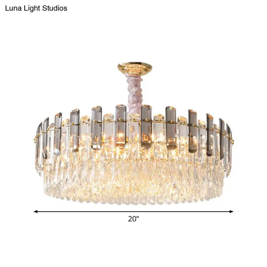 Contemporary Crystal Pendant Chandelier - Circular Living Room Gold Lighting (5/12/18 Lights)