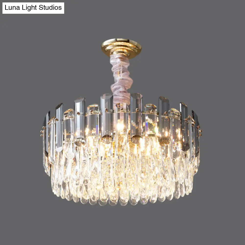 Contemporary Crystal Pendant Chandelier - Circular Living Room Gold Lighting (5/12/18 Lights)