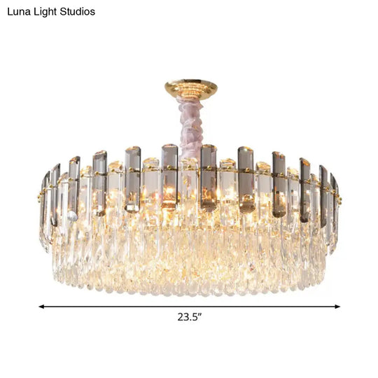 Contemporary Crystal Pendant Chandelier - Circular Living Room Gold Lighting (5/12/18 Lights)