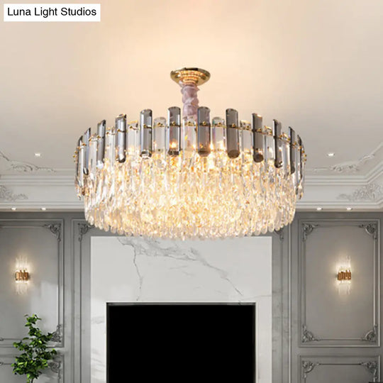 Contemporary Crystal Pendant Chandelier - Circular Living Room Gold Lighting (5/12/18 Lights)