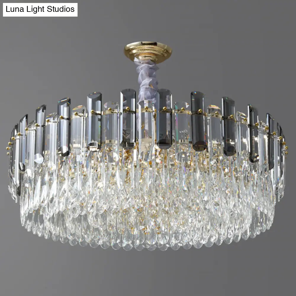 Contemporary Crystal Pendant Chandelier - Circular Living Room Gold Lighting (5/12/18 Lights)