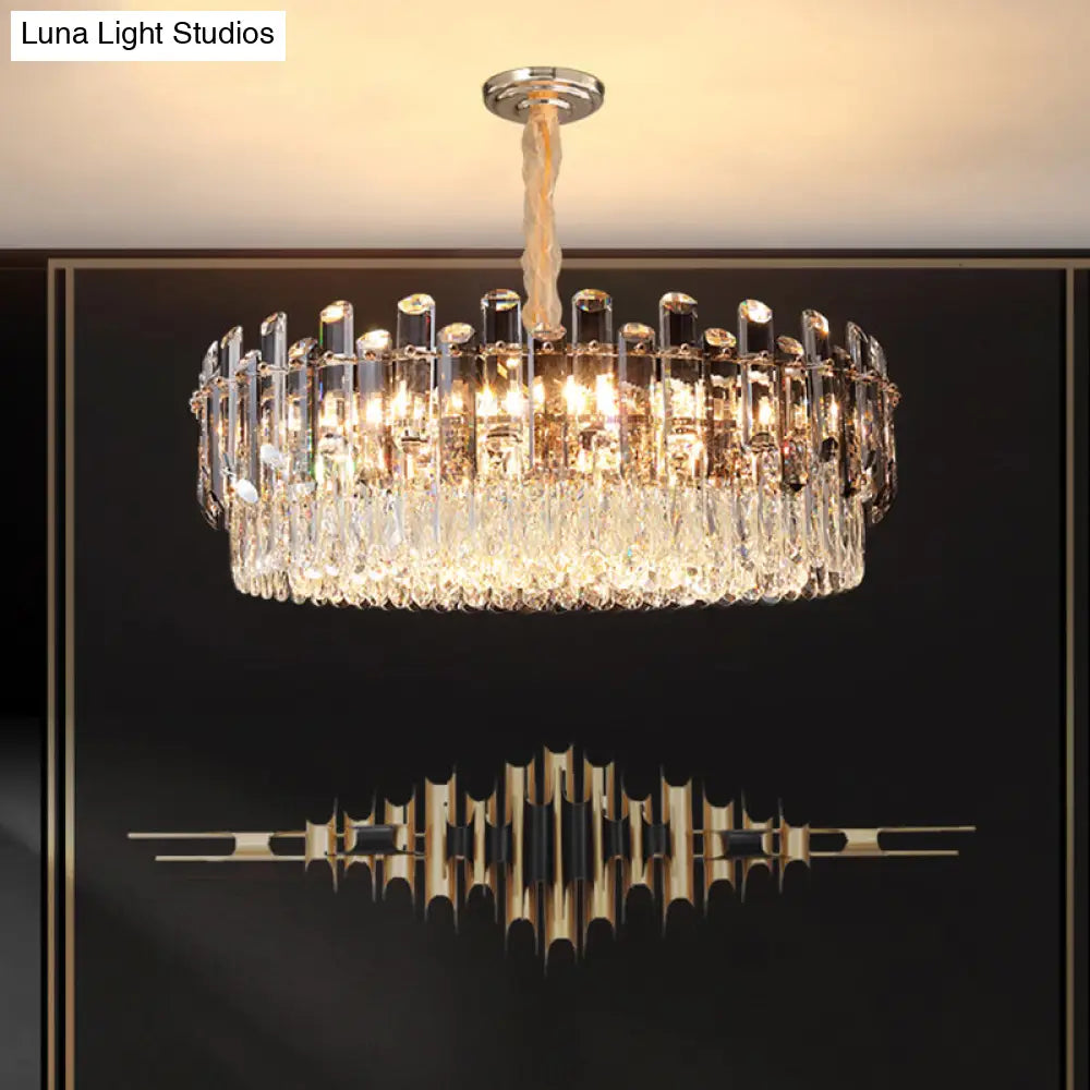 Modern Crystal Clear Chandelier For Dining Room - Round Hanging Light Fixture