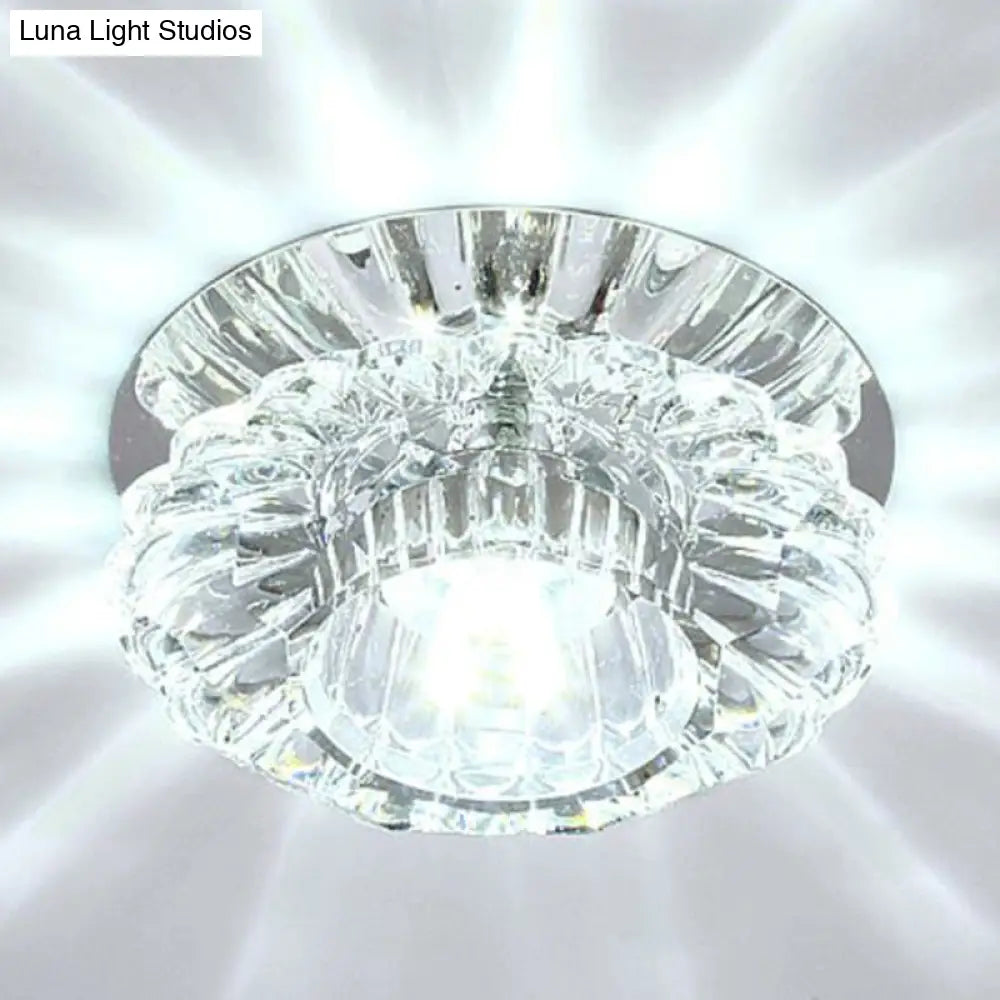 Modern Crystal Clear Flower Shade Led Flush Mount Ceiling Light For Corridor - Stylish & Efficient /