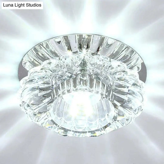 Modern Crystal Clear Flower Shade Led Flush Mount Ceiling Light For Corridor - Stylish & Efficient /