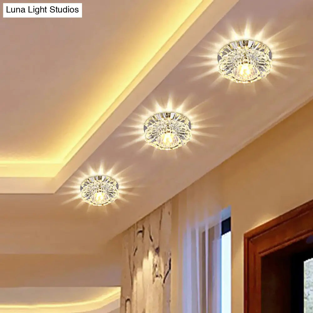 Modern Crystal Clear Flower Shade Led Flush Mount Ceiling Light For Corridor - Stylish & Efficient /