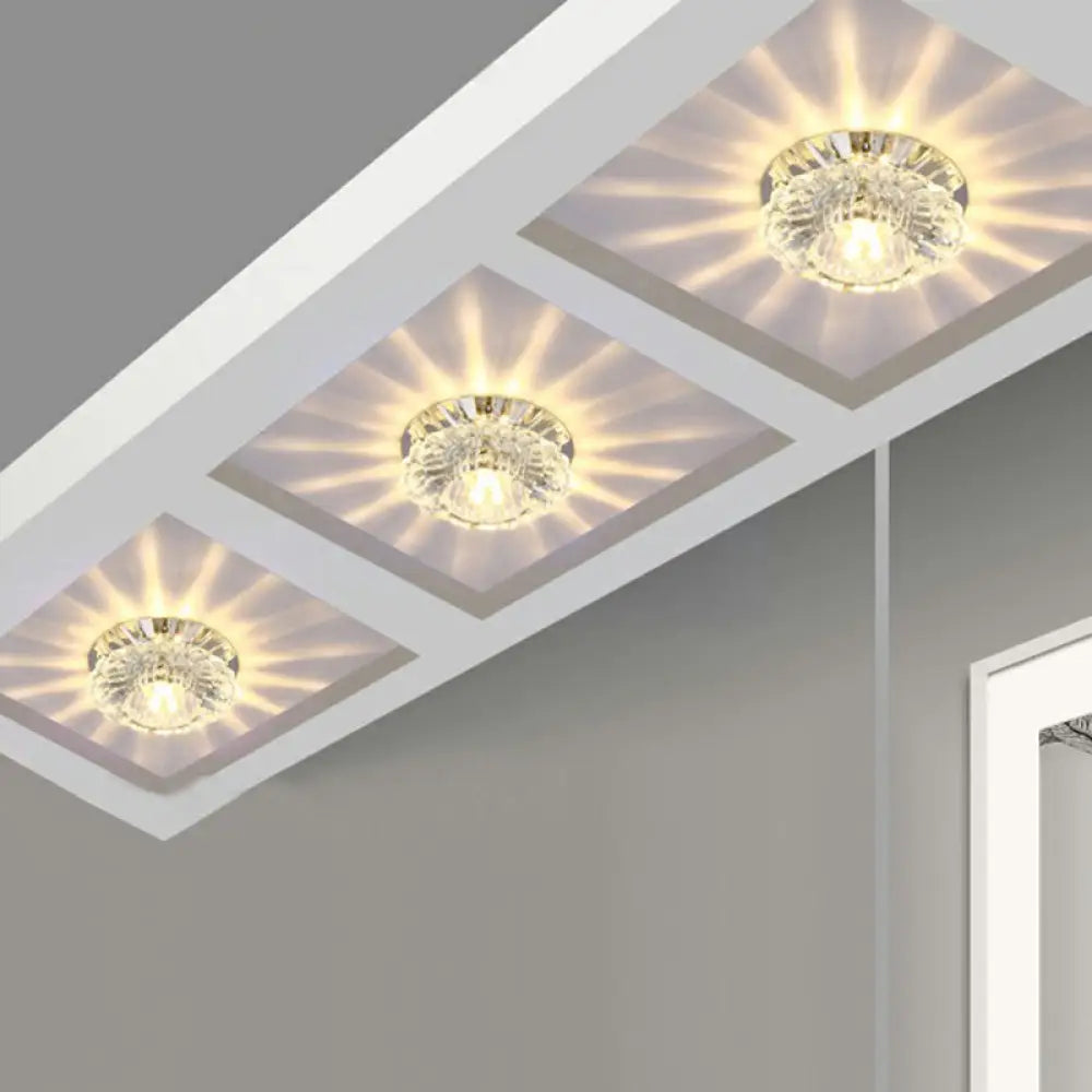 Modern Crystal Clear Flower Shade Led Flush Mount Ceiling Light For Corridor - Stylish & Efficient