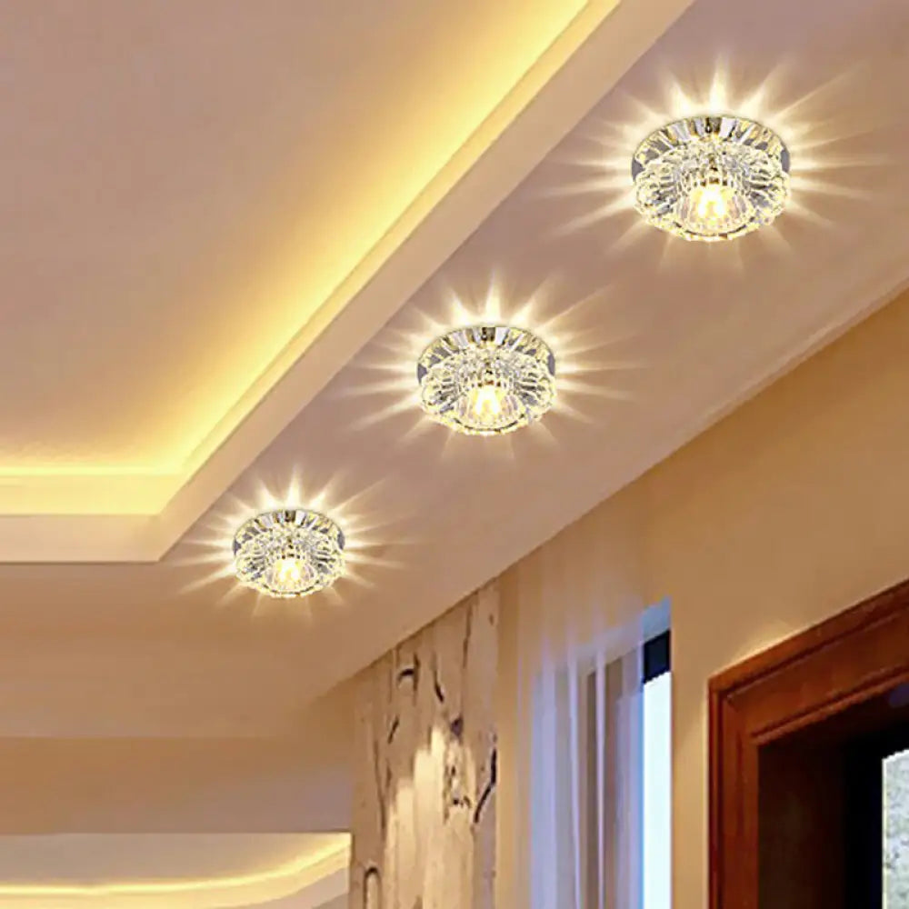 Modern Crystal Clear Flower Shade Led Flush Mount Ceiling Light For Corridor - Stylish & Efficient