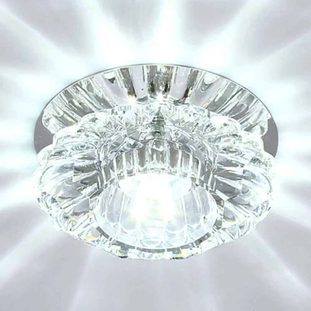 Modern Crystal Clear Flower Shade Led Flush Mount Ceiling Light For Corridor - Stylish & Efficient