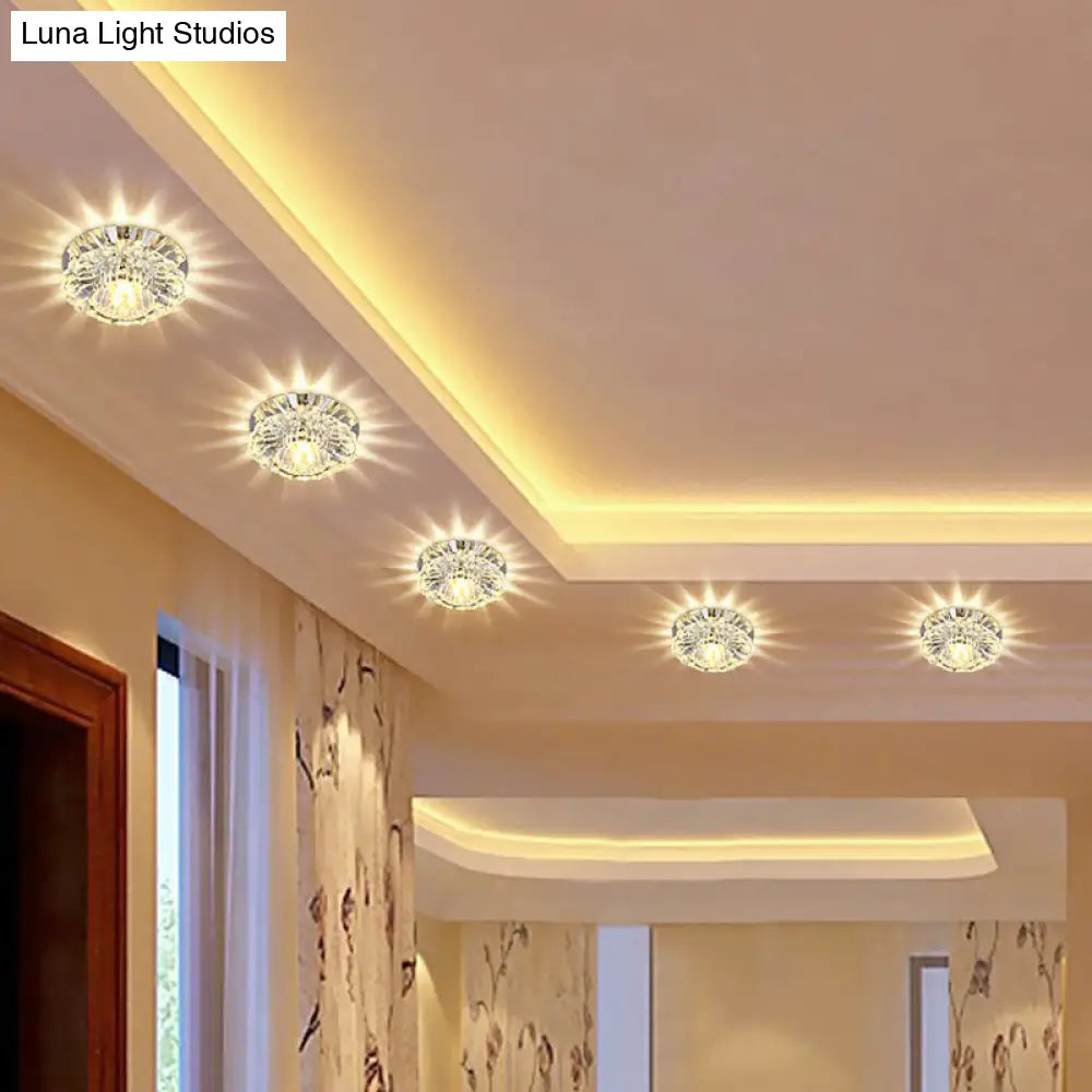 Modern Crystal Clear Flower Shade Led Flush Mount Ceiling Light For Corridor - Stylish & Efficient