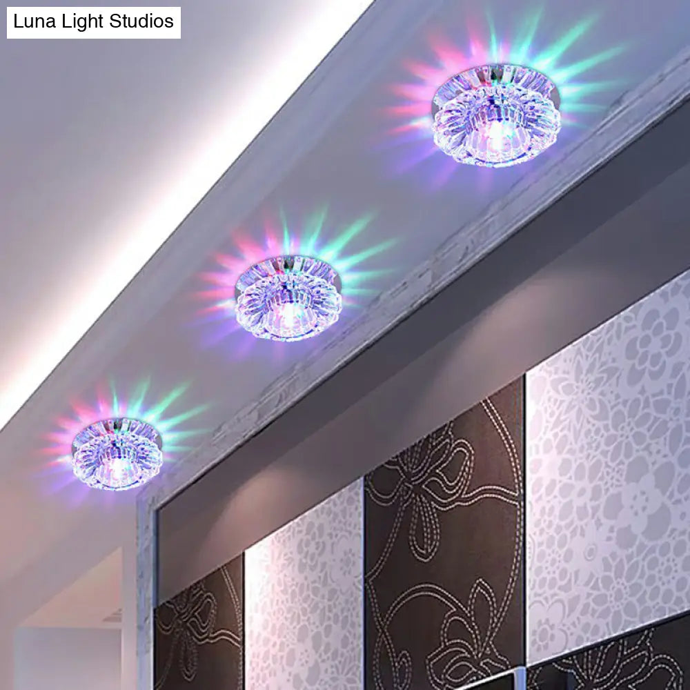 Modern Crystal Clear Flower Shade Led Flush Mount Ceiling Light For Corridor - Stylish & Efficient /