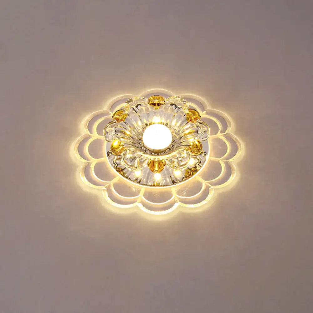 Modern Crystal Clear Led Ceiling Fixture For Corridor - Scalloped Flush Mount Recessed Lighting /