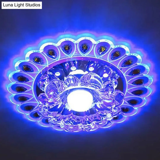 Modern Crystal Clear Led Flush Ceiling Light Fixture - Flower Shaped For Entryway / 3W Blue