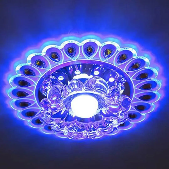 Modern Crystal Clear Led Flush Ceiling Light Fixture - Flower Shaped For Entryway / 3W Blue