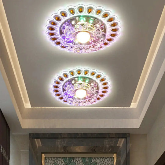 Modern Crystal Clear Led Flush Ceiling Light Fixture - Flower Shaped For Entryway / 3W Multi Color