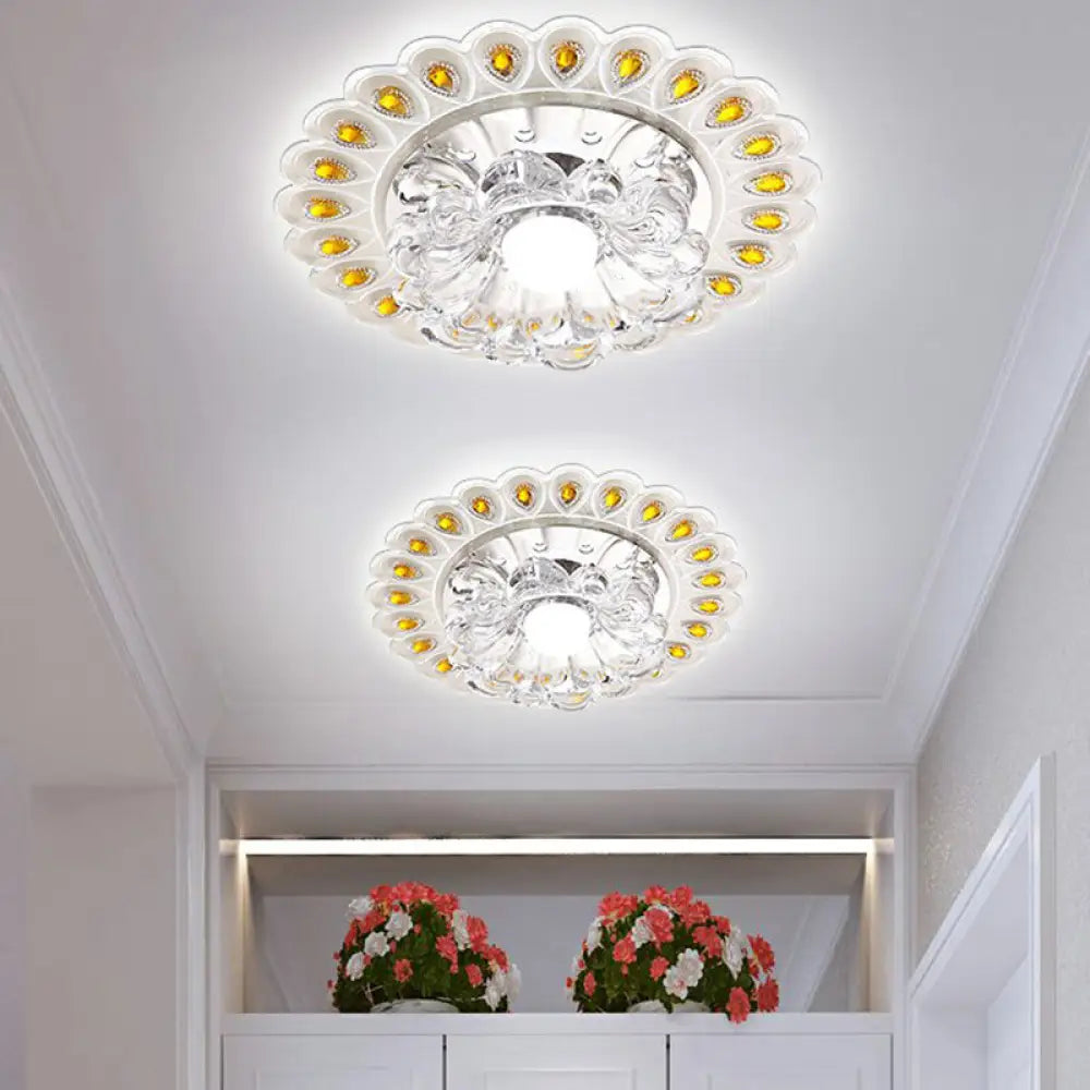 Modern Crystal Clear Led Flush Ceiling Light Fixture - Flower Shaped For Entryway / 3W White