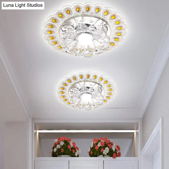 Modern Crystal Clear Led Flush Ceiling Light Fixture - Flower Shaped For Entryway / 3W White