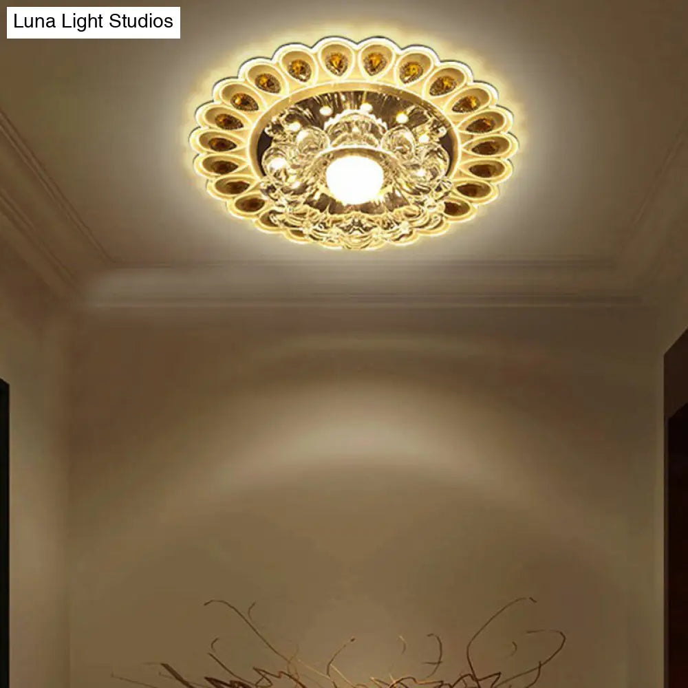 Modern Crystal Clear Led Flush Ceiling Light Fixture - Flower Shaped For Entryway